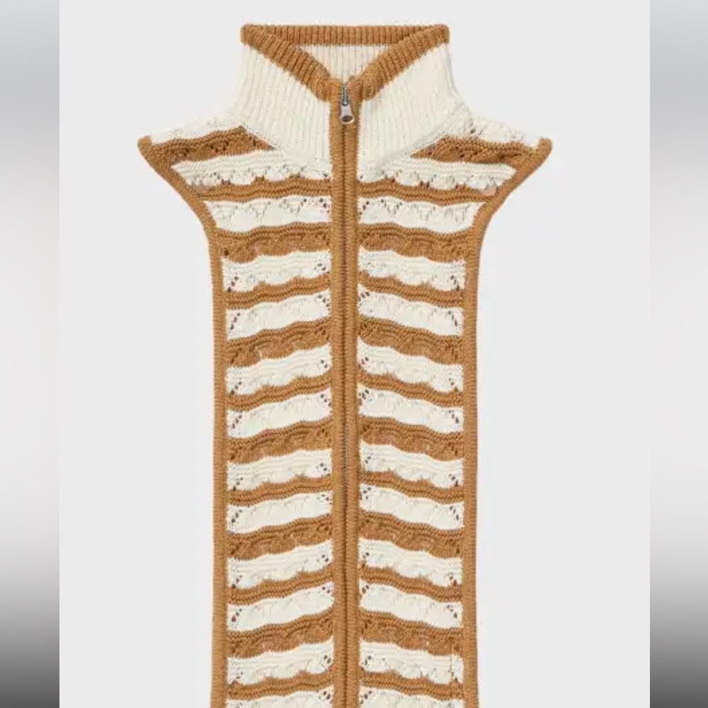 Veronica Beard Bacca Dickey Tan and Cream Knit Sweater